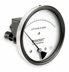 ASHCROFT Differential Pressure Gauge: Dual In-Line or Back, 1/8 in NPT Female, ±3% Gauge Accuracy (MPN 451134EDRQMXCYLM40IWD). Key specifications — Sensor Type: Diaphragm; Series: 1134; Housing Material: Glass Filled Nylon; Certificate of Calibration: Not Included; Gauge Accuracy: ±3%.