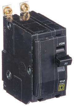 SQUARE D Miniature Circuit Breaker: 30 A, 120/240V AC, Single Phase, 10kA at 120/240V AC, 2 Poles (MPN QOB230HID). Key specifications — Phase: Single; Amps: 30 A; AC Voltage Rating: 120/240V AC; Max. AIR Rating: 10kA at 120/240V AC; For Use With: Square D NQOD Panelboards; Brand: SQUARE D.