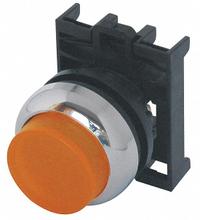 EATON Flush Push Button: Amber, 22 mm Mounting Size, Non-Metallic, Momentary (MPN M22M-DLH-A). Key specifications — Brand: EATON; Action: Momentary; Series: M22; Push Button Material Type: Non-Metallic.