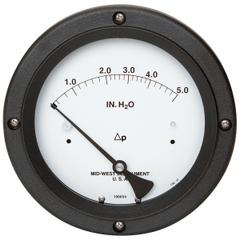 MIDWEST INSTRUMENT Differential Pressure Gauge: Back, 1/4 in NPT Female, ±5% Gauge Accuracy, 130, 4X (MPN 130-0110). Key specifications — Sensor Type: Diaphragm; Series: 130; Housing Material: Glass Reinforced Plastic; Certificate of Calibration: Not Included; Gauge Accuracy: ±5%.