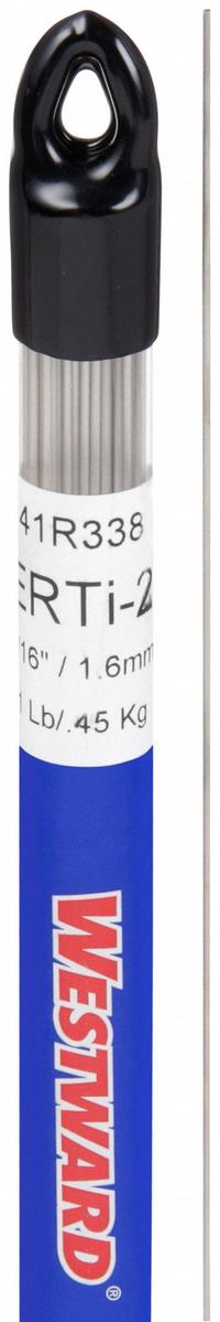 WESTWARD TIG Welding Rod: Titanium, ERTi-2, 1/16 in x 36 in, 1 lb (MPN 41R338). Key specifications — Yield Strength (As Welded): 40 ksi; Tensile Strength (As Welded): 50 ksi; Brand: WESTWARD.