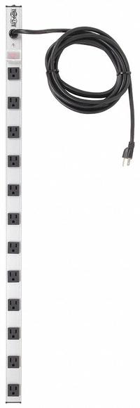 TRIPP LITE Outlet Strip: 12 Outlets, 15 ft Cord Lg, 15 A Current, UL 1363, Gray, 5-15P, 1 1/2 in Wd (MPN PS3612). Key specifications — Brand: TRIPP LITE; Mounting Style: Clip.