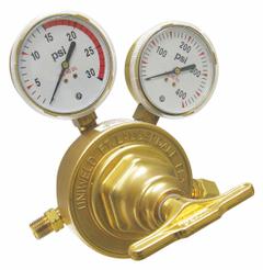 UNIWELD Stage Regulator: Single Stage, CGA 510 Inlet, 9/16"-18 M LH Outlet, 15 psig, Acetylene (MPN RV8011). Key specifications — Brand: UNIWELD; Manufacturer Part Number: RV8011; Diaphragm Material: Stainless Steel; Outlet Connection: 9/16"-18 M LH; Inlet Connection: CGA 510.