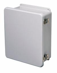 WIEGMANN Enclosure: Fiberglass, 13 in x 11 in x 6 in, NEMA 1, Solid Cover, Hinged, Indoor (MPN HW-J141206FCHTL). Key specifications — Brand: WIEGMANN; Closure Method: Latches; Knockouts: Not Included.