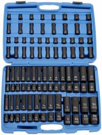 WESTWARD Impact Socket Set: 3/8 in, 1/2 in Drive Size, 94 Pieces, (47) 6-Point, (47) 6-Point (MPN 45KG81). Key specifications — attr1204251: WESTWARD; attr1215453: 3/8 in, 1/2 in; attr1215454: 5/16 in to 1-1/4 in.