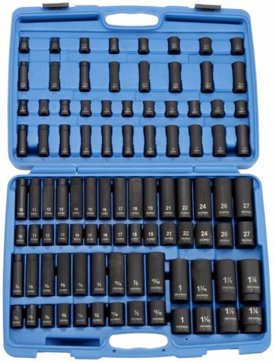 WESTWARD Impact Socket Set: 3/8 in, 1/2 in Drive Size, 94 Pieces, (47) 6-Point - SAE & Metric Impact Socket Sets