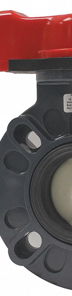 ASAHI Butterfly Valve: 2 1/2 in Pipe Size, Concentric, 150 psi Max. Pressure (CWP), Wafer, PVC, EPDM (MPN 173730025). Key specifications — Brand: ASAHI; Handle Type: Lever; Disc Material: Polypropylene.