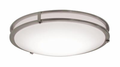 LED Flush Mount: 14 in Dia, Satin Nickel, 5 in Ht, 2,400 lm, 3000K/3500K/4000K - Carlisle Flush-Mount Lights