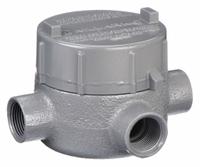 Conduit Outlet Body: Iron, GE, 3/4 in Trade Size, T Body, 19 cu in Body Capacity (MPN GECTT-2M). Key specifications — Series: For Standard Body; Compatible Conduit Trade Size: 3/4 in; Thread Gender: Female; Hub Style: Threaded; Cover Included: Yes; Body Style: T; Connection Type: Threaded; Back Type: Flat.