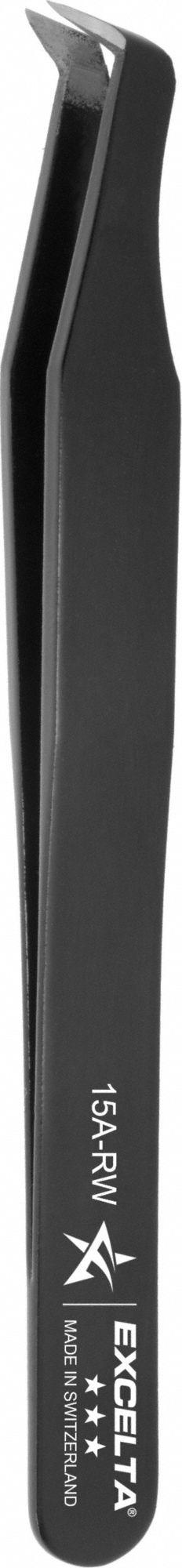 EXCELTA Tweezers: Carbon Steel, Round, Relieved Tip (MPN 15A-RW). Key specifications — attr1002355: Carbon Steel; attr1002345: EXCELTA; attr1002348: Carbon Steel; attr1002358: Smooth; attr1002361: 15A-RW; attr1024781: Standard.