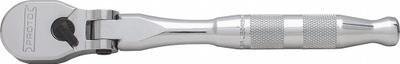PROTO Hand Ratchet: Pear, Reversible, 7 1/2 in Overall Lg, Chrome, 4° Min Arc Swing - Flex-Head Ratchets