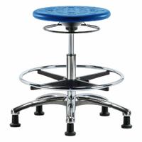 Stool: Polyurethane, Ht Range 19 1/4 in to 27 in, 13 in Seat Wd, 13 in Seat Dp, 5 Glides, 0 Casters (MPN IPMBSO-CR-CF-RG-BLU). Key specifications — Brand: APPROVED VENDOR; Foot Support: Yes; Base Material: Aluminum; ESD-Safe: Not ESD Safe; Number of Casters: 0.