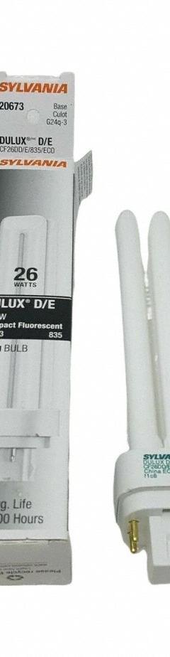 LEDVANCE/ SYLVANIA Compact Fluorescent Bulb: 4-Pin (G24q-3), T4, Fluorescent, 3500K, 26 W Watt (MPN CF26DD/E/835/ECO). Key specifications — Brand: LEDVANCE/ SYLVANIA; Bulb Designation: CF26DD/E/835/ECO; Dimmable: Yes; Color Temperature: 3500K.