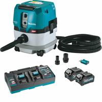 MAKITA Cordless Dry Dust Extractor: Cordless, HEPA, Dry, 2.1 gal Tank, 148 cfm, Plastic, 4.0 Ah (MPN GCV02PMU). Key specifications — attr118071: Yes; attr118082: Plastic; attr118063: (1) Bare Tool; attr118066: HEPA; attr118075: Dry; attr118056: 4.0 Ah.