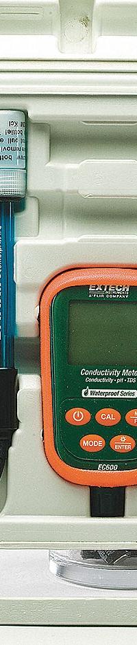 EXTECH Handheld Multiparameter Meter: Conductivity Cell/Meter, pH/mV/Temp Electrode (MPN EC600). Key specifications — Test Parameters: pH; Manufacturer Part Number: EC600; Configured Test Parameters: Total Dissolved Solids; Measurement Components Included: Meter, pH/mV/Temperature Electrode; Other Accessories Included: (2) AA Batteries; Reagents and Solutions Included: Conductivity Calibration Solution (1413 microns).