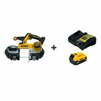 DEWALT Band Saw Kit: 1 Battery, 1 Charger, 35 3/8 in Blade Lg, 3 3/8 in Cutting Lg - Max, Brushless (MPN DCS378B/DCB205C). Key specifications — attr1169930: Dual Trigger Not Included.