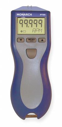 MONARCH Tachometer: +/-0.01% RPM Accuracy, 0.001 RPM, 99,999 RPM Max Non-Contact RPM, Not Certified (MPN 6109-010). Key specifications — Includes: 12 in Reflective Tape; Brand: MONARCH; Digital Display Screen Type: LCD; RPM Accuracy: +/-0.01%; RPM Resolution: 0.001 RPM; Calibration Certificate: Not Included.