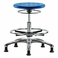 Stool: Polyurethane, Ht Range 19 1/4 in to 27 in, 13 in Seat Wd, 13 in Seat Dp, 5 Glides, 0 Casters (MPN CLR-IPMBSO-CR-CF-RG-BLU). Key specifications — Brand: APPROVED VENDOR; Foot Support: Yes; Base Material: Aluminum; Clean Room Class: ISO 4; ESD-Safe: Not ESD Safe; Number of Casters: 0.