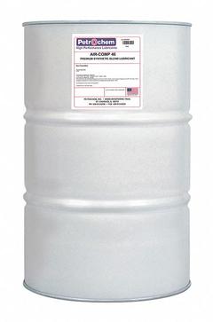 PETROCHEM Compressor Oil: 55 gal, Drum, 15 SAE Grade, 46 ISO Viscosity Grade, 97 Viscosity Index (MPN AIR-COMP 46-055). Key specifications — attr59744: 97; attr59746: 46; attr59736: No; attr59735: Drum; attr59738: Air-Comp Series; attr59749: 15.