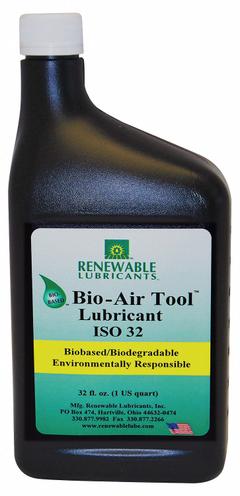 RENEWABLE LUBRICANTS Air Tool Oil: Synthetic, -22°F Min. Op Temp., 250°F Max. Op Temp., Bottle (MPN 83111). Key specifications — attr1321222: Synthetic; attr1321227: 203; attr1321244: RENEWABLE LUBRICANTS; attr1321245: Bottle.