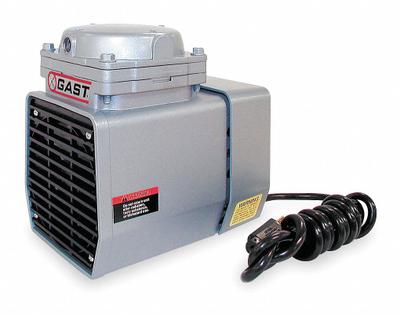GAST Compressor/Vacuum Pump: 1/8 hp, 115V AC, 25.5 in Hg Max Vacuum - Diaphragm Combination Compressor & Vacuum Pumps