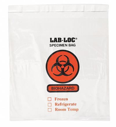 APPROVED VENDOR Specimen Transfer Bag: LDPE, Biohazard, 2 mil Thick, Clear, 10 in Overall Ht - Dual Pouch Specimen Transfer Bags
