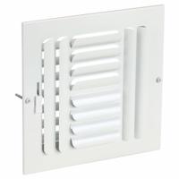 Sidewall/Ceiling Register: Ceiling/Wall, 9 3/4 in H, 9 3/4 in W, Louvered, Powder Coated, White (MPN 4MJF9). Key specifications — Adjustable Blades: No; Brand: APPROVED VENDOR; Airflow Directions: Four-Way; Grille Color: White.