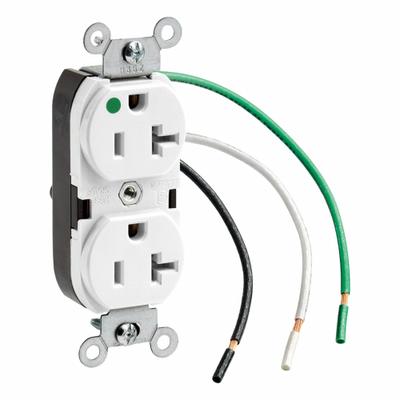 LEVITON Duplex Receptacle/Oultet, 20 Amp: Hospital Grade, Duplex, 5-20R, White - General Purpose Receptacles