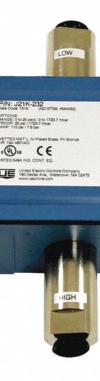 UNITED ELECTRIC Differential Pressure Switch: Mfr Part # J21K-232. Key specifications — Manufacturer Part Number: J21K-232; Product Type: Differential Pressure Switch.