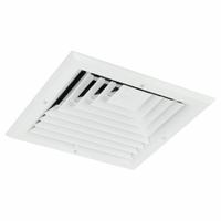 Diffuser: Ceiling/Wall, 13 in H, 13 in W, Surface Mount, 10 in Duct, Aluminum, 3-Way Louvered, White (MPN 4MJJ4). Key specifications — Insulated: No; Adjustable Blades: No; Color: White; Brand: APPROVED VENDOR; Mounting Location: Wall.