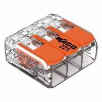WAGO Lever Wire Connector: 3 Port, 24 AWG – 12 AWG Solid Wire Size Range, 20 A, 600 V, 221 Series (MPN 221-413/K194-4045/000-100). Key specifications — attr1307071: WAGO; attr1307104: Lever; attr1351713: 221.