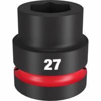 MILWAUKEE Standard Impact Socket: 1 in Drive Size, Metric, 27 mm Socket Size, 6-Point, Std, Friction (MPN 49-66-6592). Key specifications — attr1215501: MILWAUKEE; attr1215515: Black Phosphate; attr1215518: 27 mm.