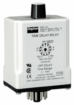 DAYTON Single Function Time Delay Relay: Socket Mounted, 240V AC, 10 A, 11 Pins/Terminals, Off Delay (MPN 24EN93). Key specifications — Brand: DAYTON.