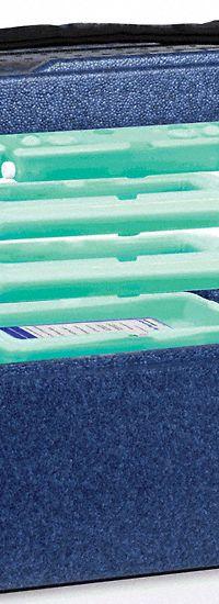 Cryogenic Storage Box: 11 3/8 in Overall Lg, 5 1/8 in Overall Wd, 6 3/4 in Overall Ht, 5 L Capacity (MPN 0372641). Key specifications — Material: Polypropylene; Includes: (2) 22°C End Caps; Product Type: Transport Box; Brand: COLE-PARMER.
