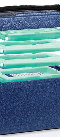 Cryogenic Storage Box: 11 3/8 in Overall Lg, 5 1/8 in Overall Wd, 6 3/4 in Overall Ht, 5 L Capacity (MPN 0372641). Key specifications — Material: Polypropylene; Includes: (2) 22°C End Caps; Product Type: Transport Box; Brand: COLE-PARMER.
