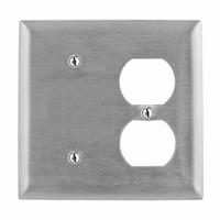 HUBBELL Wall Plate: Combo, 2 Gang, Silver, Midsize Size (MPN SS138). Key specifications — Brand: HUBBELL; Material: Stainless Steel.