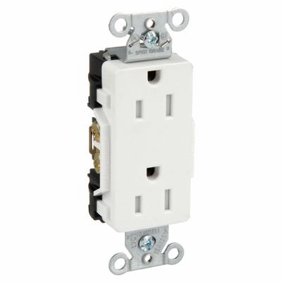 HUBBELL Receptacle: Decorator Duplex, 5-15, White, 125V AC, 15 A, 2 Pole / 3 Wire (MPN DR15WHITR) - General Purpose Receptacles
