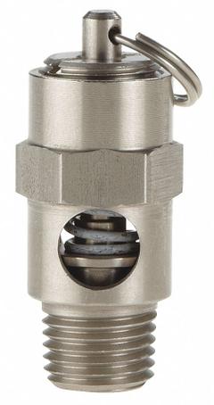CONRADER Safety Valve: Soft Seat, 1/4 in (M)NPT Inlet (In.), 50 psi Preset Setting (PSI), Viton (MPN SRV250-V-SS-050). Key specifications — attr291993: Soft Seat; attr291998: Stainless Steel; attr292007: Viton; attr292009: Stainless Steel; attr294753: CONRADER.