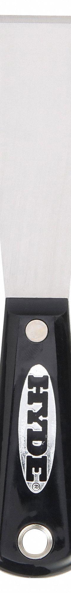 HYDE Putty Knife: Bld. Mat. Carbon Steel, Hdl. Mat. Nylon, Stiff, Straight Bld. Shape (MPN 02050). Key specifications — attr1004902: HYDE; attr1012057: Full; attr1014703: Plastic; attr1017570: Standard End; attr1029655: Straight; attr1034073: Straight.
