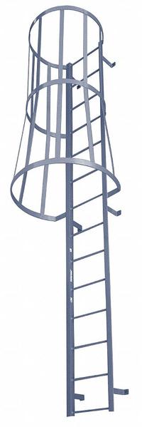 COTTERMAN Fixed Ladder with Safety Cage: 13 ft Overall Ht, 26 in Overall Wd, Steel, 14 Rungs (MPN M14SC C1). Key specifications — Brand: COTTERMAN; Assembly: Assembled; Number of Sections: 3.