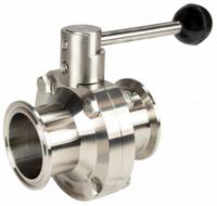 DIXON Butterfly Valve: 2 1/2 in Pipe Size, Clamp, 110 psi Max. Pressure (CWP), 316L Stainless Steel (MPN B5107E250CC-A). Key specifications — Average Surface Roughness (Ra): ≤ 32 micron; Brand: DIXON; Stop Positions: 4; Handle Type: Lever; Body Material: 316L SS; Disc Material: 316L SS.
