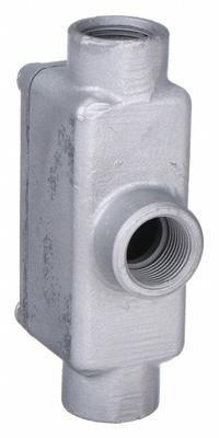 Conduit Outlet Body: Iron, Triple Coat Epoxy Coating, 1/2 in Trade Size, TB Body, Threaded (MPN ERTB50). Key specifications — Compatible Conduit Trade Size: 1/2 in; Thread Gender: Female; Hub Style: Threaded; Cover Included: Yes; Body Style: TB; Connection Type: Threaded; Back Type: Flat; Hazardous Location: Yes.