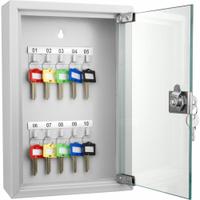Key Cabinet: 10 Key Capacity, Single Key Lock, Steel, Gray, 11 3/4 in Ht, 8 in Wd, 3 in Dp (MPN CB12986). Key specifications — Brand: BARSKA; Finish: Matte; Includes Key Tags: Includes Key Tags; Includes Mounting Hardware: Mounting Hardware Included; Color: Gray; Mounting Location: Wall; Material: Steel.