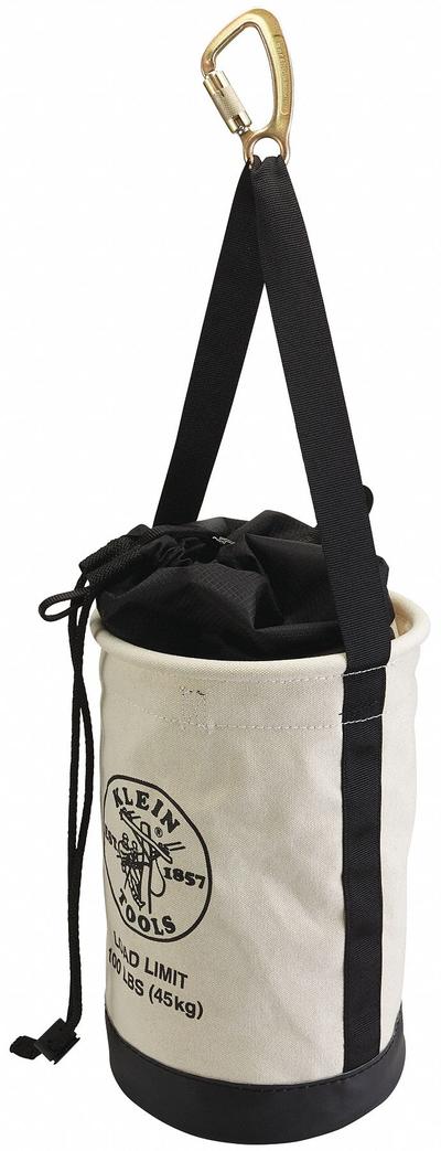 KLEIN TOOLS Bucket Bag: 17 in H, White, Canvas, 0 Pockets, Drawstring - Canvas Bucket Bags