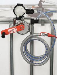 PIUSI Hand Pump: Rotary, Pump with Hose & Spout, 10.67 oz per stroke, 500 SUS Max. Viscosity, Vane (MPN F00332B0A). Key specifications — Brand: PIUSI; Housing Material: Polypropylene/Stainless Steel; Maximum Flow Rate: 10.67 oz per stroke.