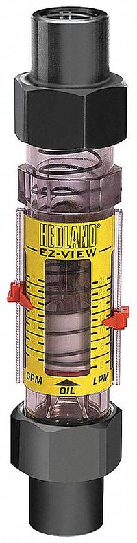 HEDLAND Mechanical Flowmeter: Flow Meter, Scale, Variable Area, Inline, Universal, Gallons/Liters (MPN H628-618-R). Key specifications — Display Type: Scale; O-Ring Material: Buna-N; Includes Flow Rate Adjustment Knob: No; Includes Pressure Guage: No; Mounting Orientation: Universal; Unit Of Measure: Gallons; Brand: HEDLAND; Accuracy: +/-5%.
