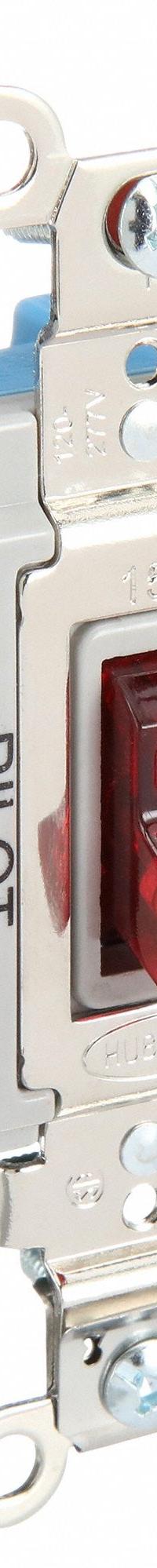 HUBBELL Wall Switch: Toggle Switch, Single Pole, Maintained, Red, 120/277V AC, 15 A (MPN HBL1201PL). Key specifications — Illuminated: No; Voltage Rating: 120/277V AC.