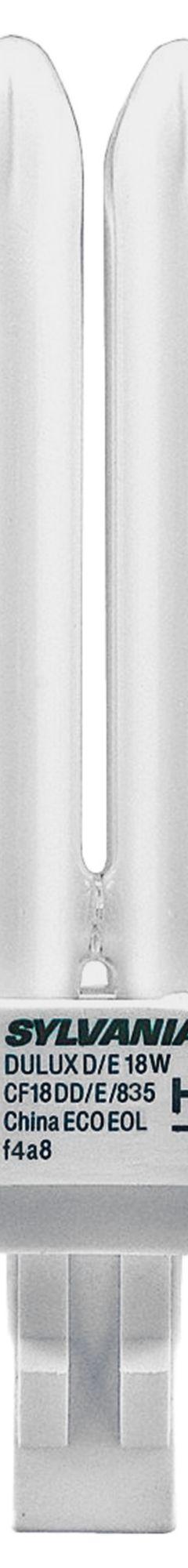 LEDVANCE/ SYLVANIA Compact Fluorescent Bulb: 4-Pin (G24q-2), T4, Fluorescent, 3500K, 18 W Watt (MPN CF18DD/E/835/ECO). Key specifications — Brand: LEDVANCE/ SYLVANIA; Bulb Designation: CF18DD/E/835/ECO; Dimmable: Yes; Color Temperature: 3500K.