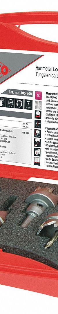 ROTHENBERGER Hole Saw Kit: 7 Pieces, 10 mm Max. Cutting Dp, Carbide Tipped, 2.5 Teeth per Inch (MPN 105300). Key specifications — attr1098178: 2.5; attr1098172: ROTHENBERGER.