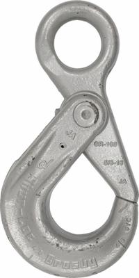 CROSBY Self-Locking Hook: 5,600 lb Working Load Limit, 100 Hook Grade, Alloy Steel, Eye, Plain (MPN 1022923). Key specifications — Color: Silver; Brand: CROSBY; Visual Indicator Markings: Deformation & Max Angle.